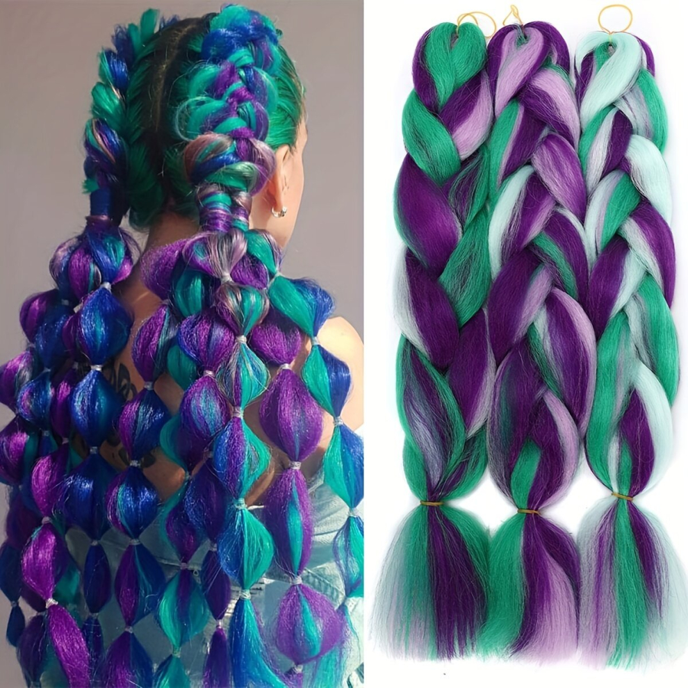 3 Pieces Jumbo Braid Synthetic Hair 24 Inch Kanekalon Hair Braiding Extensions Kanekalon Braids Box Braid Hair Synthetic Hair Three Colour Gradient Br