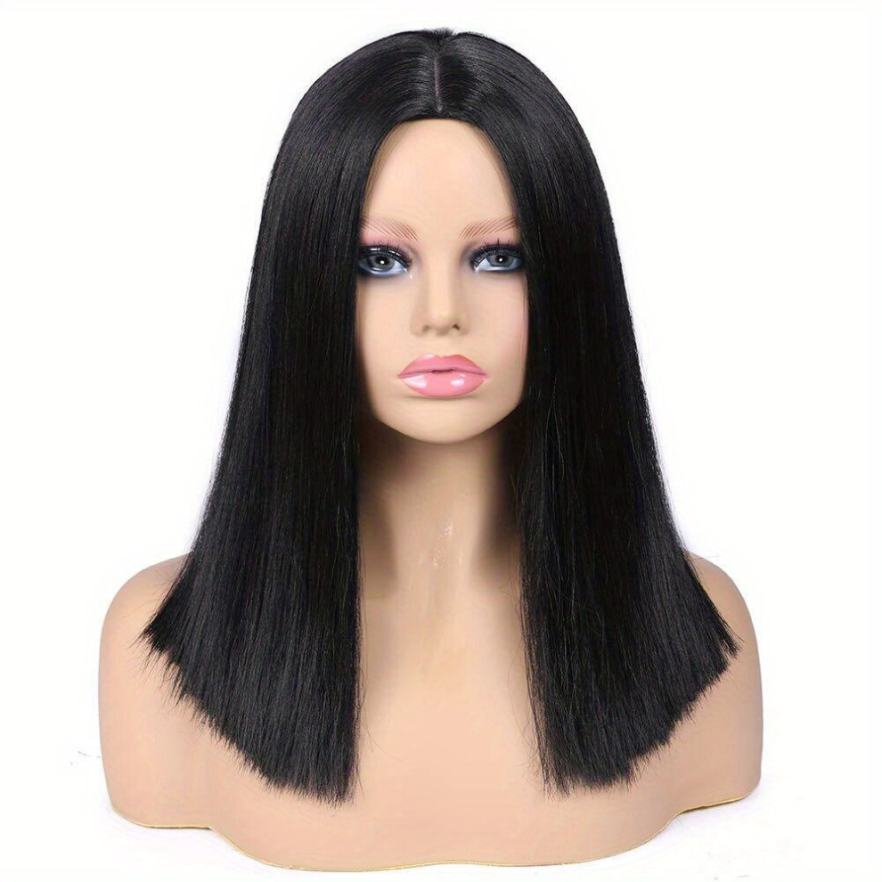 Unisex Black Ombre Bob Short Straight Hair Wigs Synthetic Fiber Middle Part Straight Heat Resistant Wigs For Daily Cosplay Party Wear