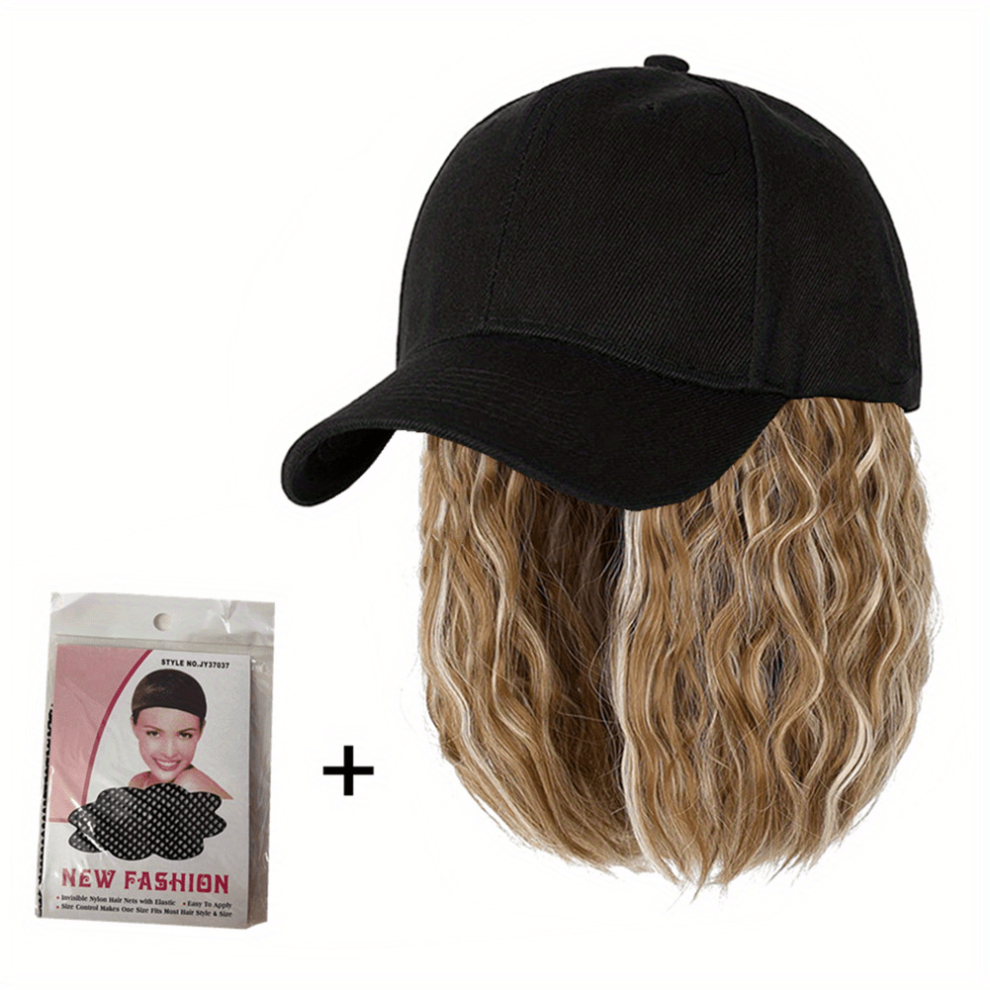 Hat Wigs Baseball Cap Wigs With Short Bob Wave Curly Hair Extensions Adjustable Wigs Hat Attached Short Extensions Synthetic Hair Replacement Wigs For