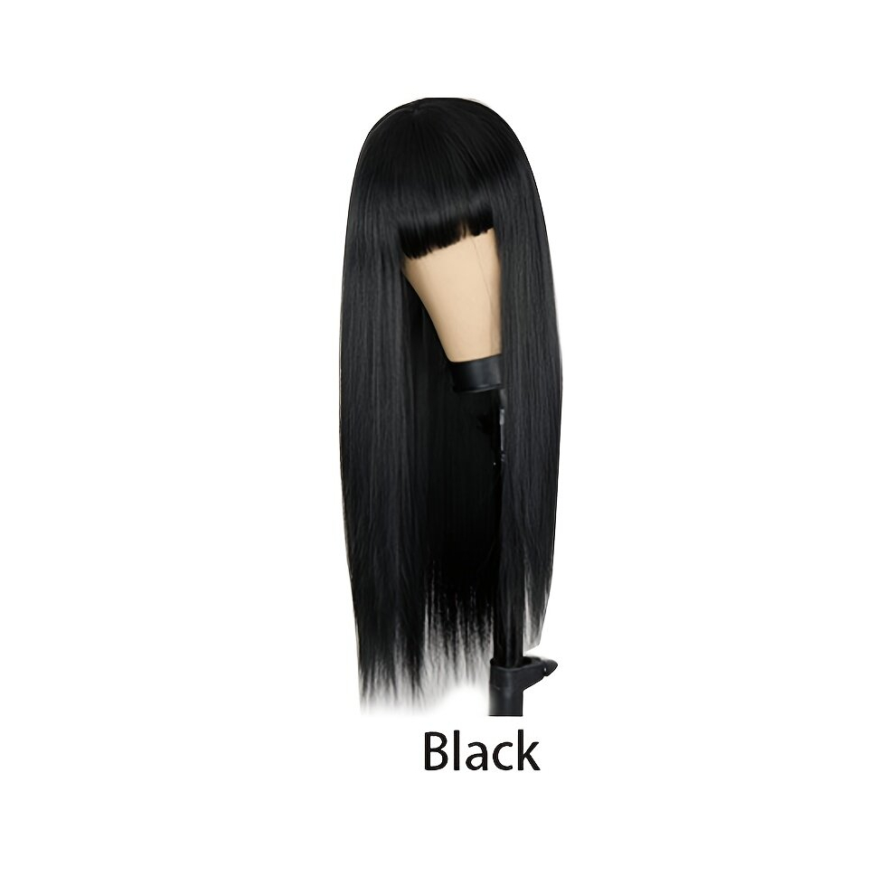Long Straight Wig With Bangs Synthetic Wig Beginners Friendly Heat Resistant Natural Looking For Daily Use