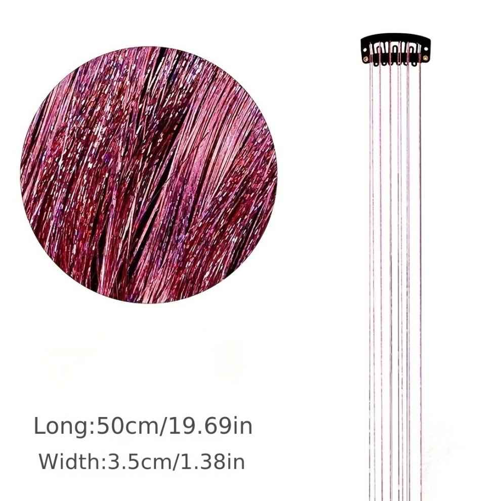 Clip In Y2K Tinsel Hair Extension 50 8 Cm Sparkle Glitter Rainbow Colored Synthetic Crochet Hair Extensions For Christmas Year Halloween Cosplay Party