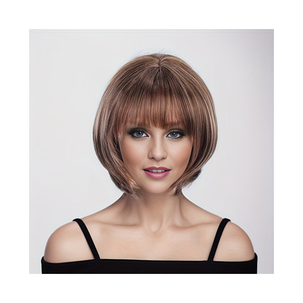 Short Straight Bob Cut Wig With Bangs Synthetic Wig Beginners Friendly Heat Resistant