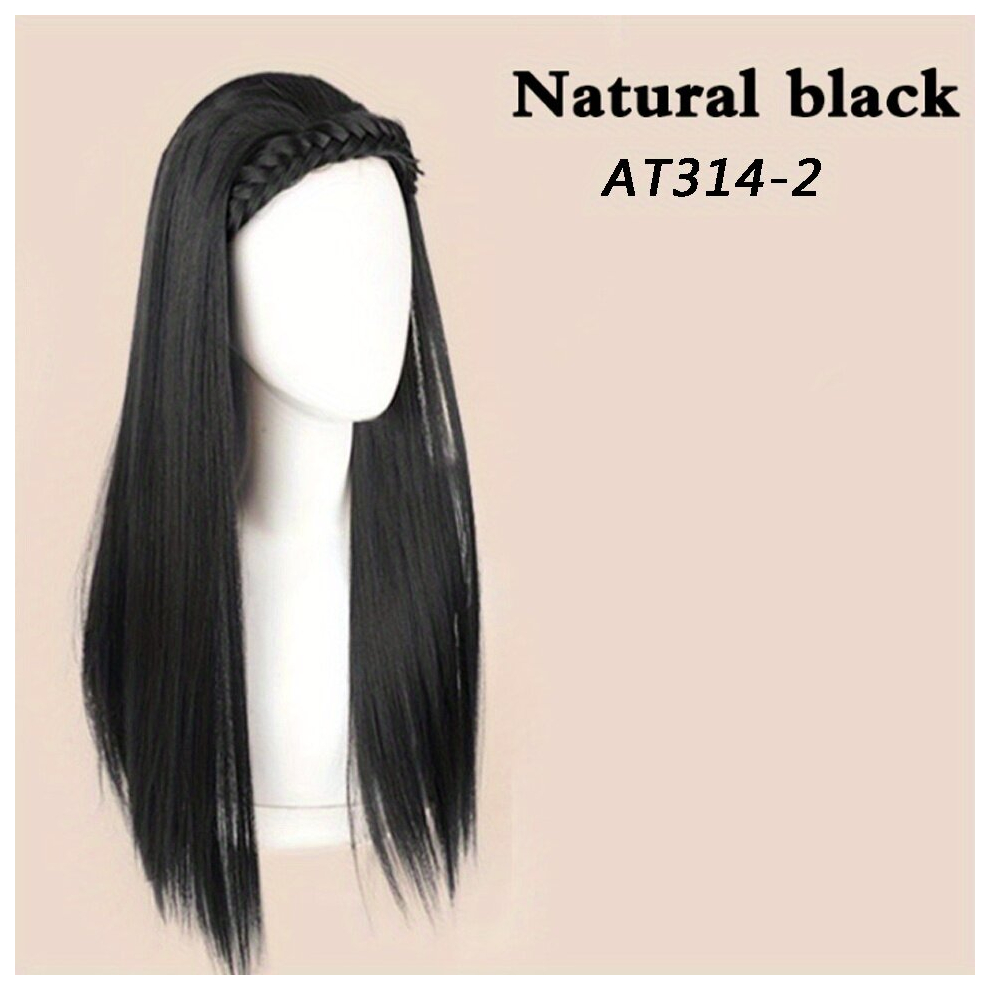 Long Straight Wig With Braided Headband Synthetic Wig Beginners Friendly Heat Resistant