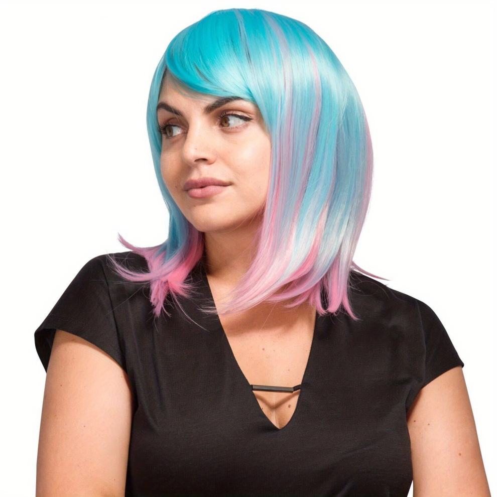 Unisex Multicoloured Short Bob Wavy Curly Wig Ombre Wig For Women Cosplay Halloween Wigs Heat Resistant Bob Party Wig
