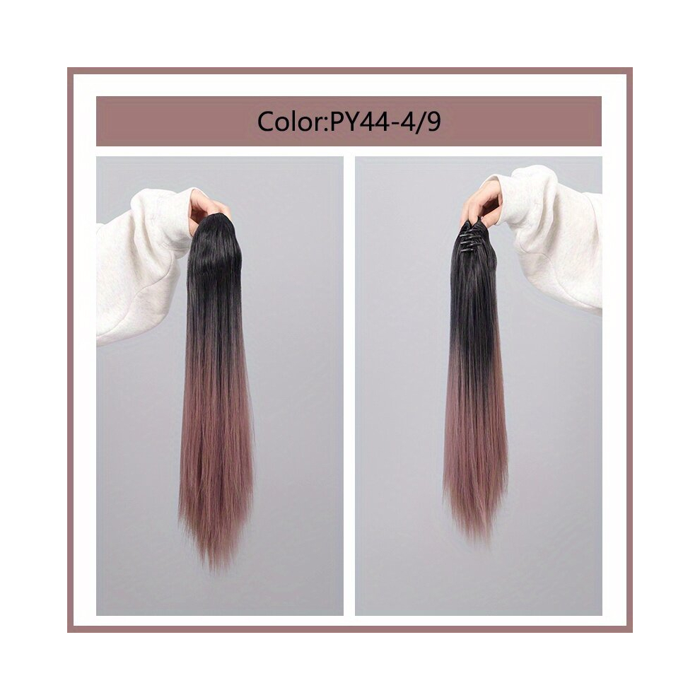 Ombre Blonde Long Straight Ponytail Extensions Claw Clip In Straight Hair Extensions For Women Synthetic Fiber Natural Looking Hair Extensions For Dai
