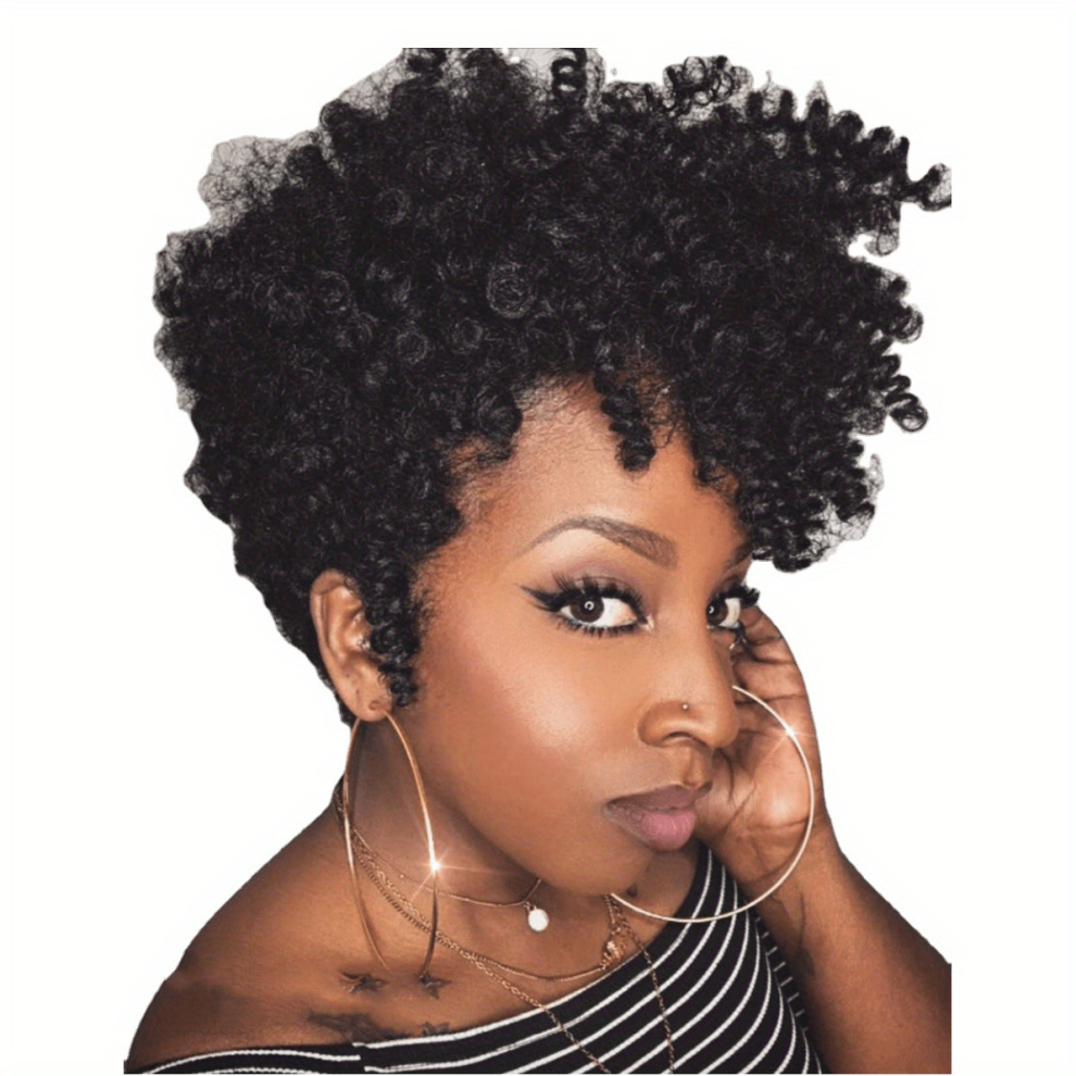 Unisex Black Short Curly Wigs For Women Afro Kinky Curly Wig Short Afro Curly Synthetic Wig Natural Looking For Daily Use