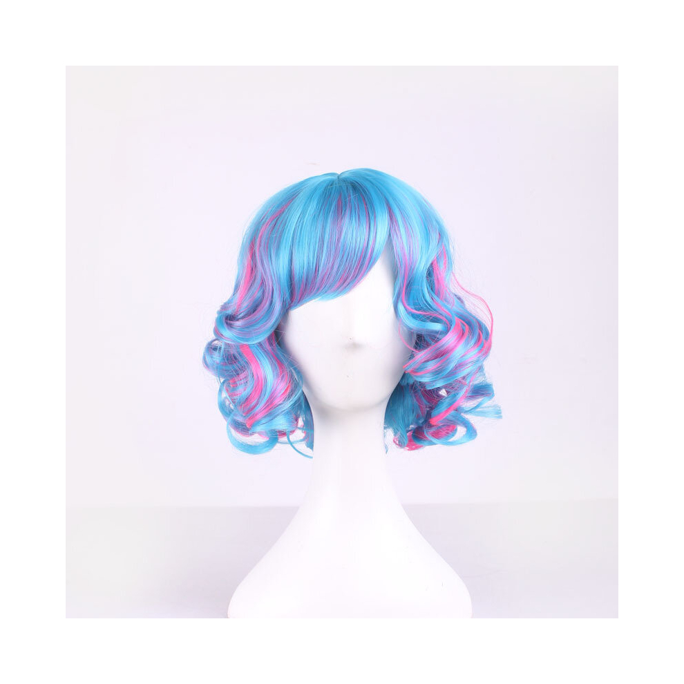 Unisex Multicoloured Costume Wigs Short Curly Wig Two Tone Wig Synthetic Wig With Bangs Movie Cosplay Wig For Halloween Cosplay Party