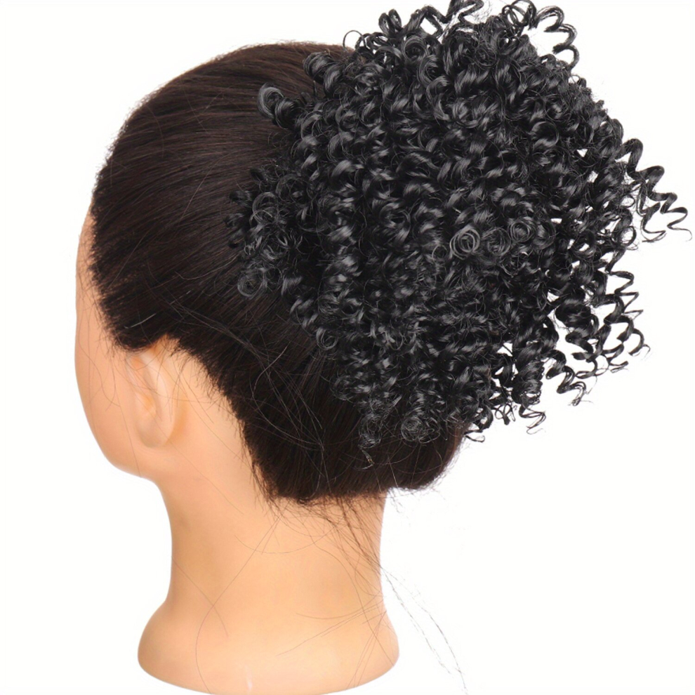 Unisex Black Gorgeous Curly Wavy Ponytail Extensions Transform Your Look Instantly With Afro Bun Elastic Band Hair Pieces For Women & Girls