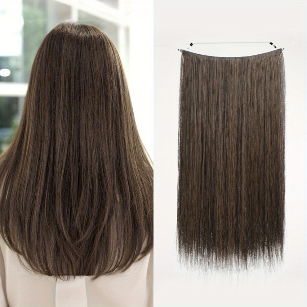 Long Straight Synthetic Fishing Line Hair Extensions With Clips Natural Looking For Daily Use