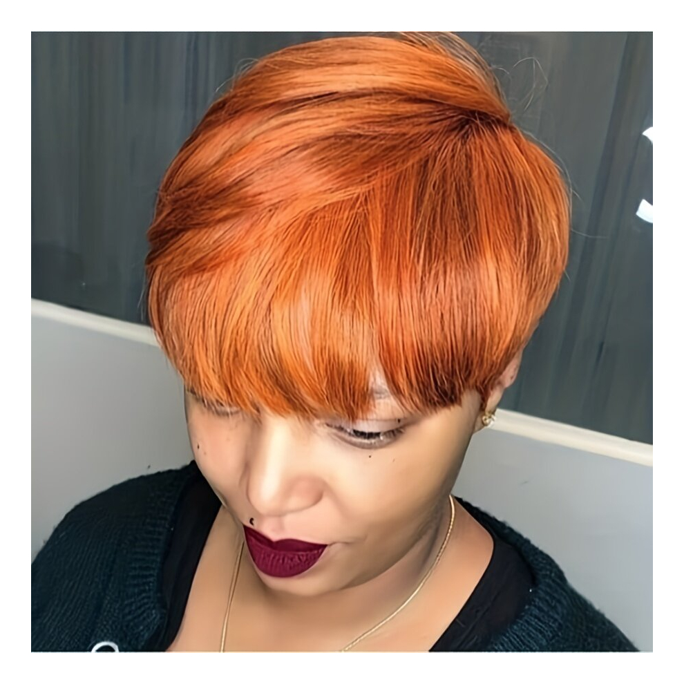 Unisex Multicoloured Pixie Cut Wigs With Bangs For Women Short Ombre Bob Wigs Brown Mixed Synthetic Wig Natural Wavy Synthetic Wig Fluffy Layered Hair Wig