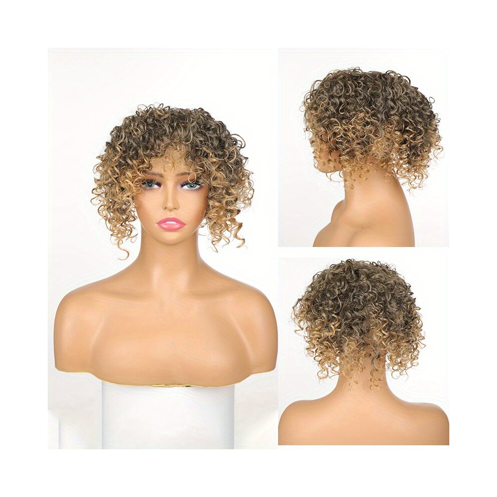 Short Afro Kinky Curly Hair Pieces For Women Synthetic Hair Toppers Bangs Clip In Hair Extensions Curly Hair Piece Synthetic Ombre Silver Clip In Hair