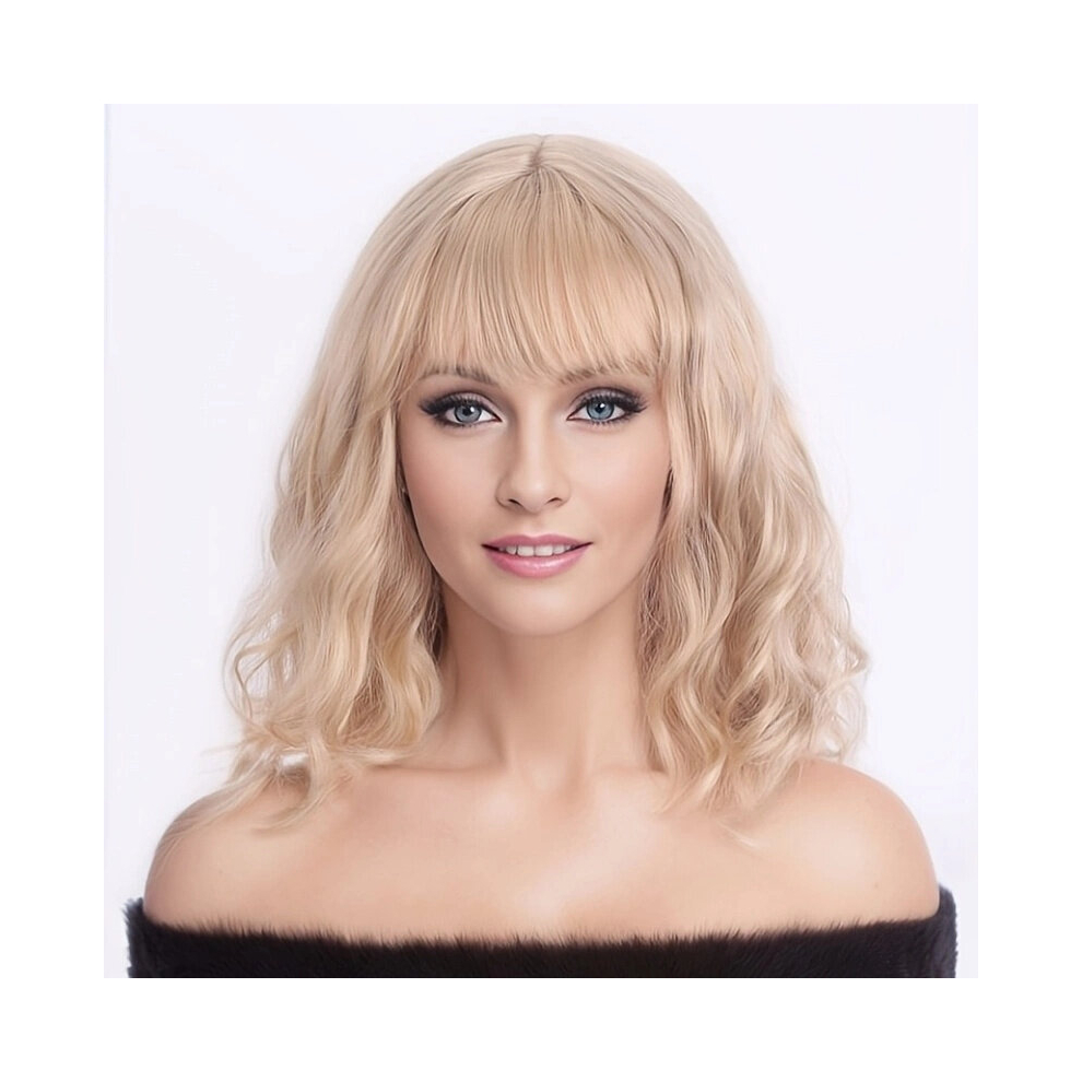 Short Bob Curly Wavy Hair Wigs With Bangs 35 56 Cm Synthetic Fiber Hair Replacement Wigs For Women