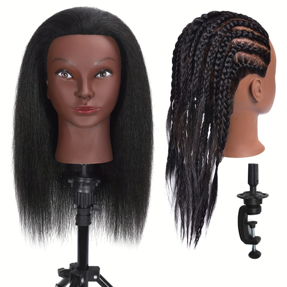 Unisex Black Mannequin Head With Hair 100 Real Human Hair Cosmetology Mannequin Doll Head For Practice Braiding Styling Training Head Hair With Clamp Holder