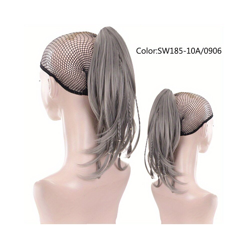 Medium Long Straight Claw Ponytail With Braids Synthetic Clip In Hair Extensions