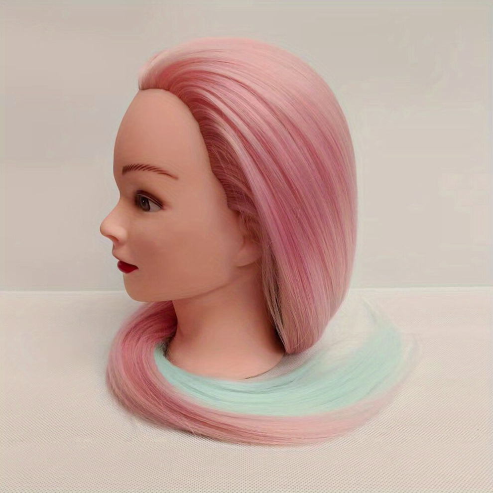 Unisex Multicoloured Mannequin Head With Pink Green Hair Extensions Cosmetology Doll Mannequin Head Practice Braiding Cosmetology