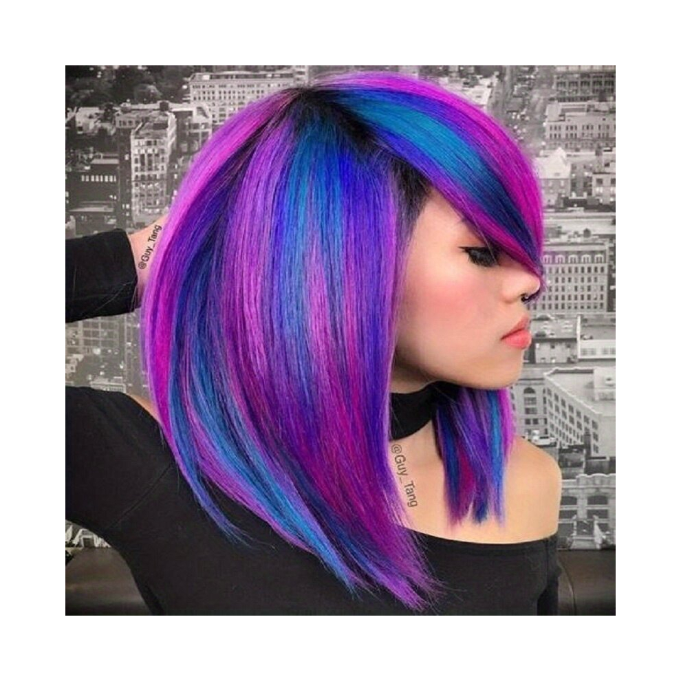 Short Straight Bob Wigs For Women With Purple Highlight