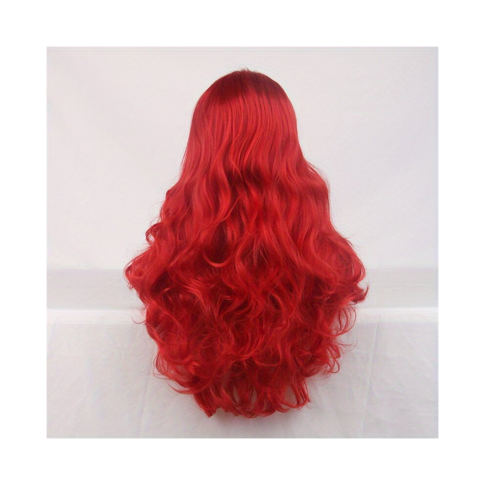 Unisex Red Costume Wigs Long Curly Synthetic Wig Beginners Friendly Heat Resistant For Halloween Cosplay Party