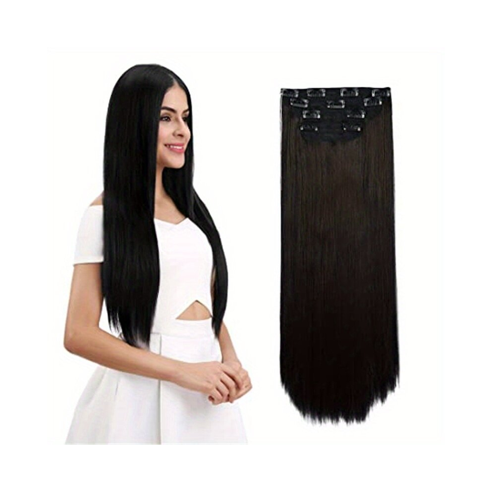 Unisex Multicoloured 4Pcs Set Long Straight Hair Extensions Clip In Hair Extensions For Women Synthetic Fiber Hair Pieces