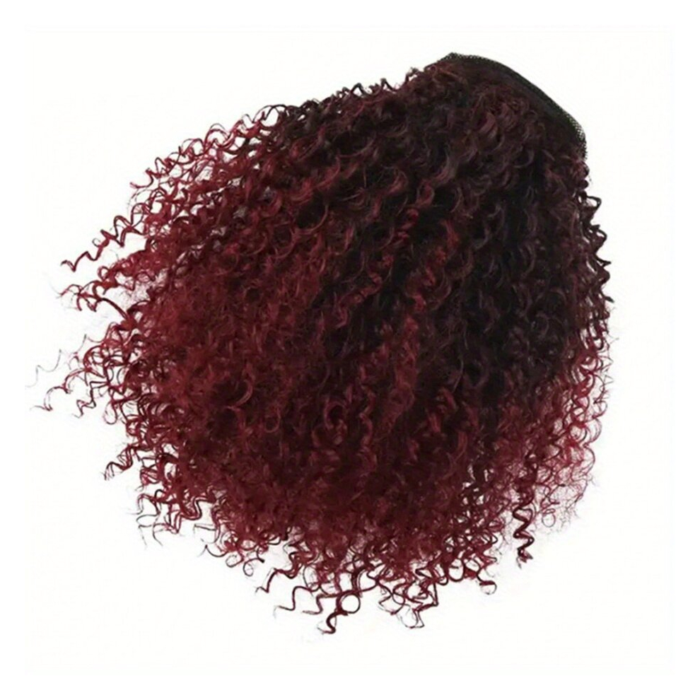 Unisex Brown Afro Kinky Curly Drawstring Ponytail Extensions Synthetic Drawstring Afro Puffs Curly Ponytail Extensions For Women