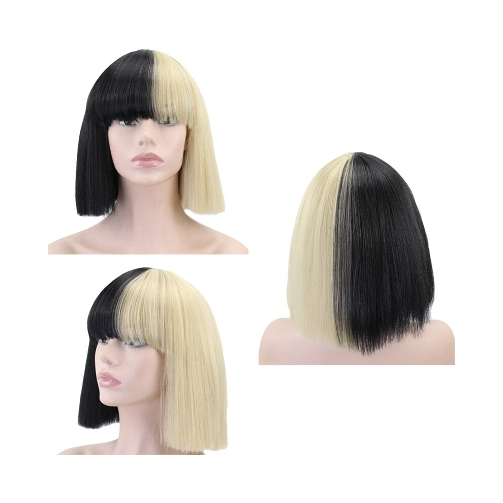 Unisex Multicoloured Cosplay Wigs Two Tone Straight Bob Wigs With Bangs Synthetic Fiber Hair Wigs For Cosplay Party Halloween Use