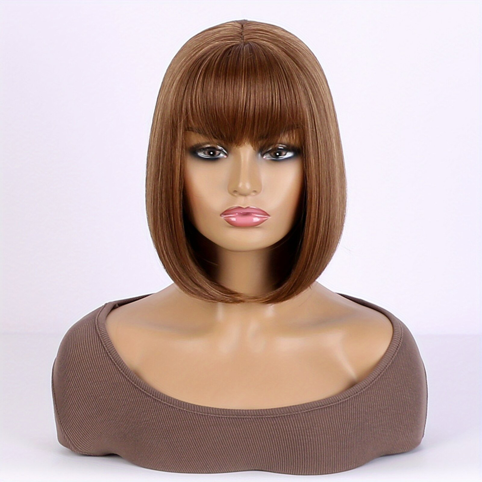 Unisex Multicoloured Female Wig 12Inch Synthetic Wig Short Straight Bob Wig With Bangs Cosplay Wigs High Temperature Fiber Halloween Costumes Accessories