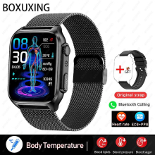 (Black Mesh Belt) 2023 New Blood Glucose Smart Watch Men's Bluetooth Call Watches Ecg ppg Blood Pressure Measurement Sport Smartwatch Men Woman