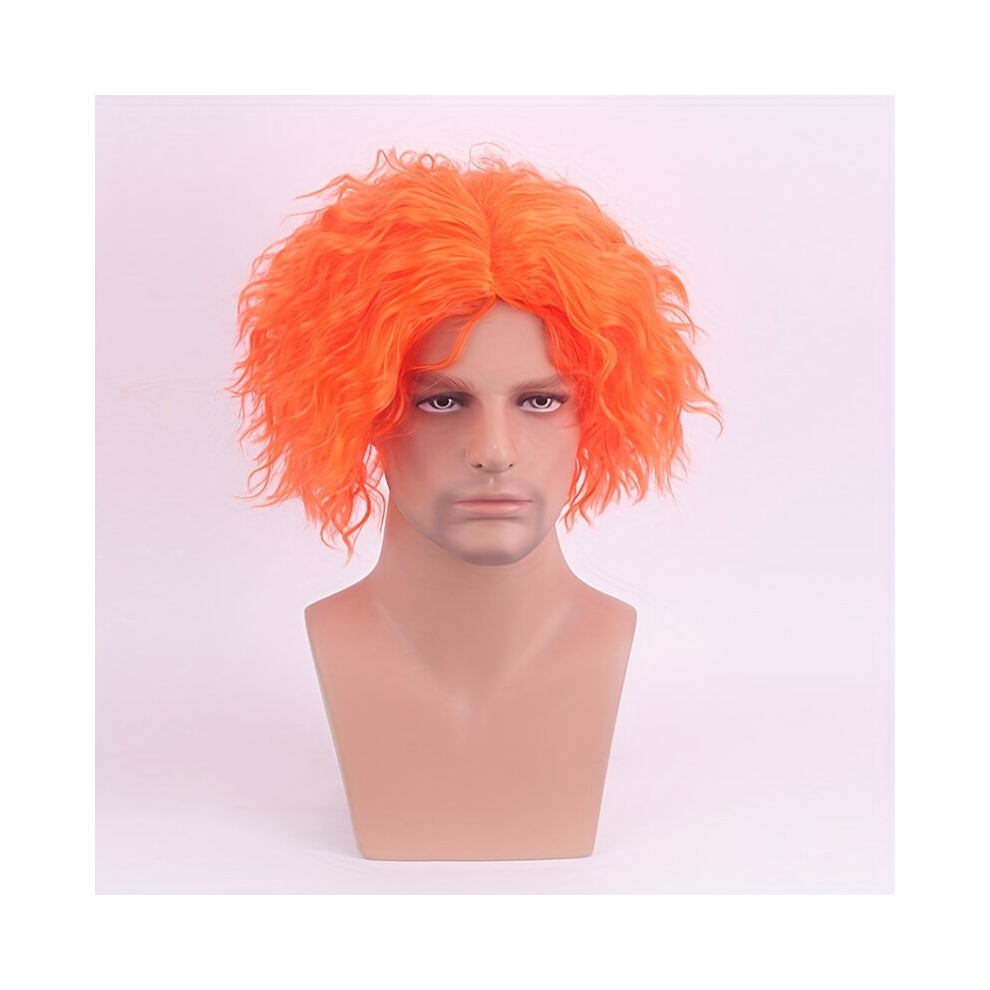 Unisex Multicoloured Costume Wigs Orange Short Curly Wig Synthetic Wig Movie Cosplay Wig For Halloween Cosplay Party