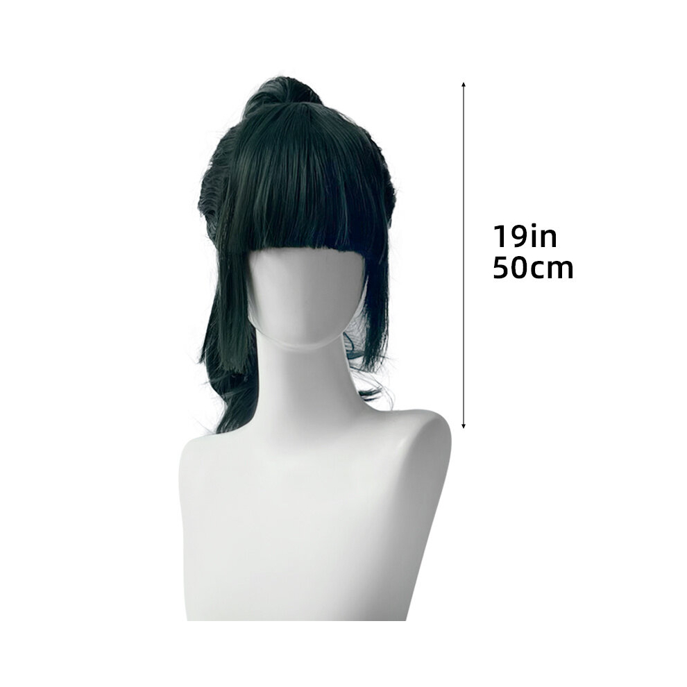 Unisex Multicoloured Costume Wigs Green Long Curly Wig With Ponytail Synthetic Wig With Bangs Anime Cosplay Wig For Halloween Cosplay Party