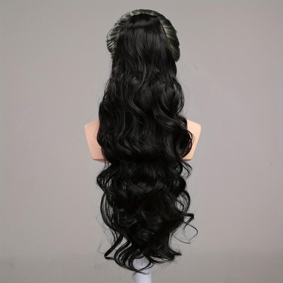 Unisex Black Claw Ponytail Long Wavy Ponytail Extensions Synthetic Clip In Hair Extensions Natural Looking For Daily Use