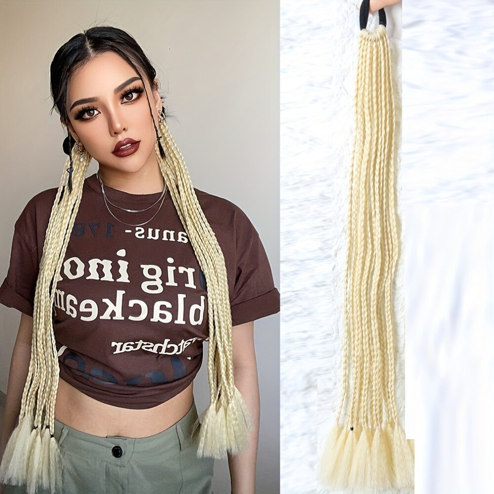 Unisex Multicoloured Rainbow Braid Hair Extensions With Rubber Bands Colorful Synthetic Ponytail Extension For Fashionable Hair Accessories 1Pcs Set