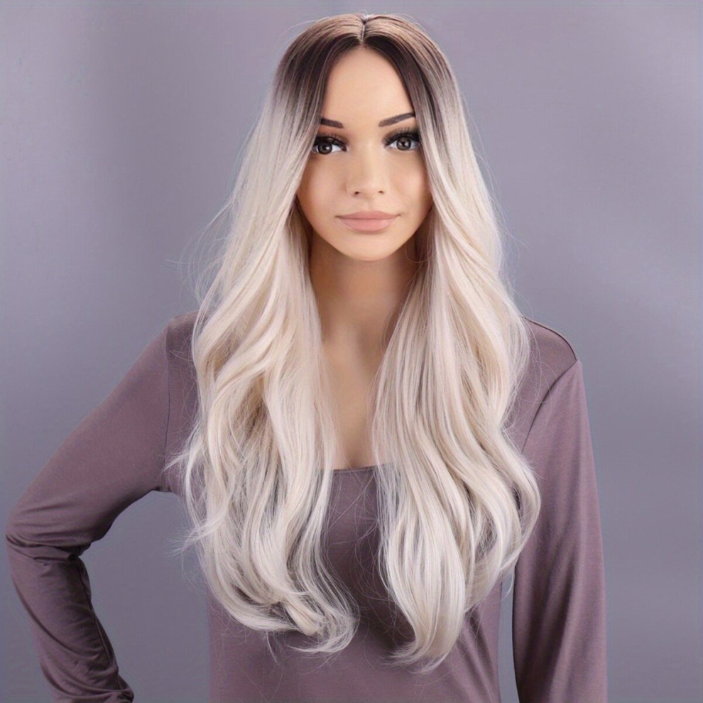 Ombre Purple Wigs For Women Long Wavy Wigs Synthetic Cosplay Wig Middle Part Heat Resistant Hair Colored Wigs For Daily Party Halloween Cosplay