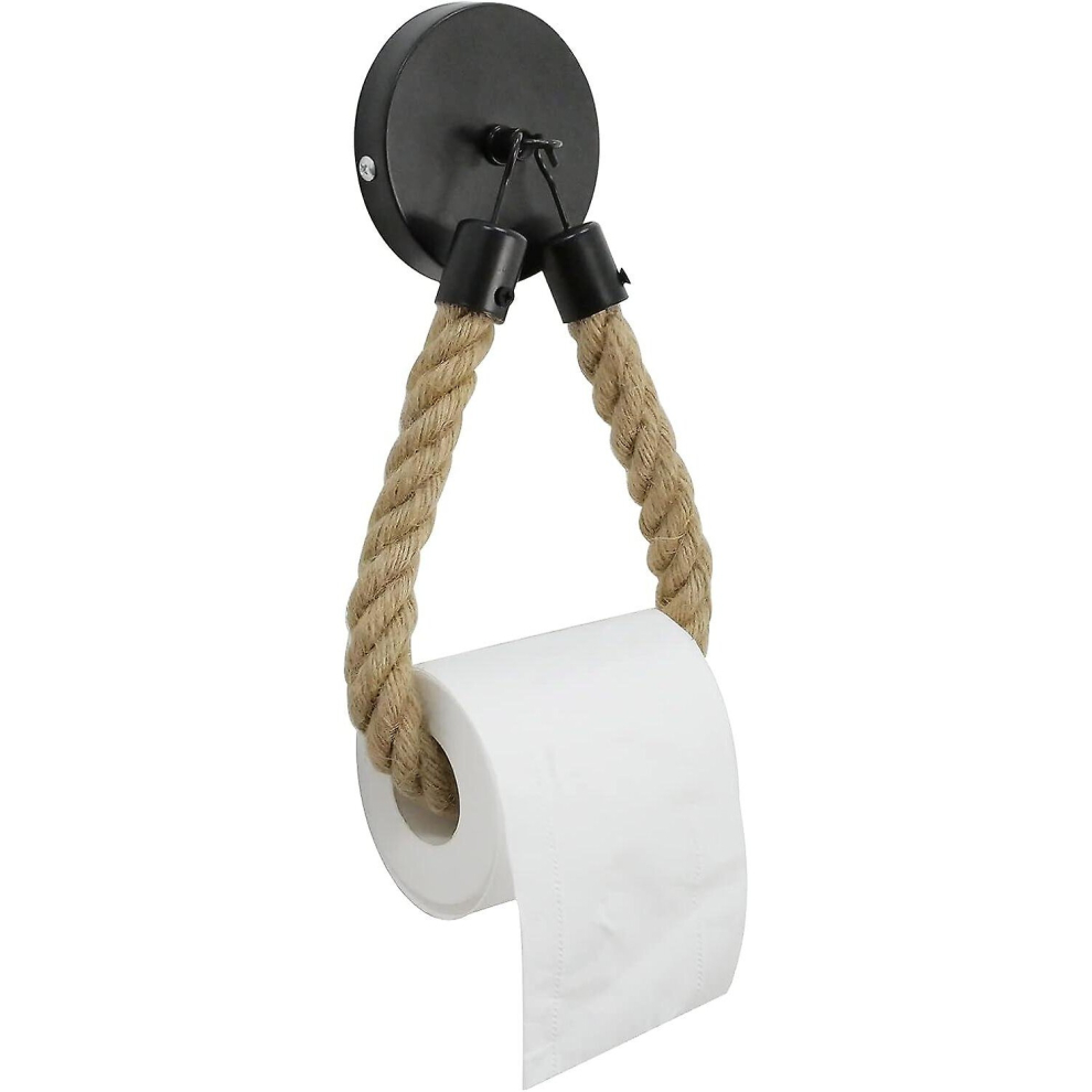 Rope Toilet Paper Holder Vintage Wall-mounted, Toilet Roll Holder Industrial Rope Hemp Rope Towel Rack With Metal Hook For Bathroom Fecoration
