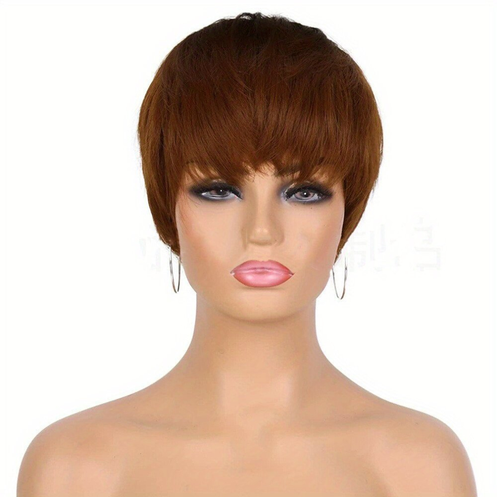 Unisex Multicoloured Synthetic Short Pixie Cut Wigs For Women Natural Wavy Hair Wigs With Bangs Short Haircuts For Women 15 24 Cm