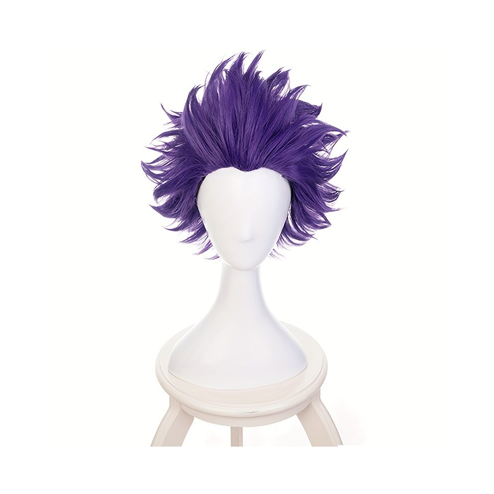 Unisex Purple Anime Cosplay Wig Straight Spiky Wig Synthetic Fiber Short Hair Halloween Party Role Play Wigs