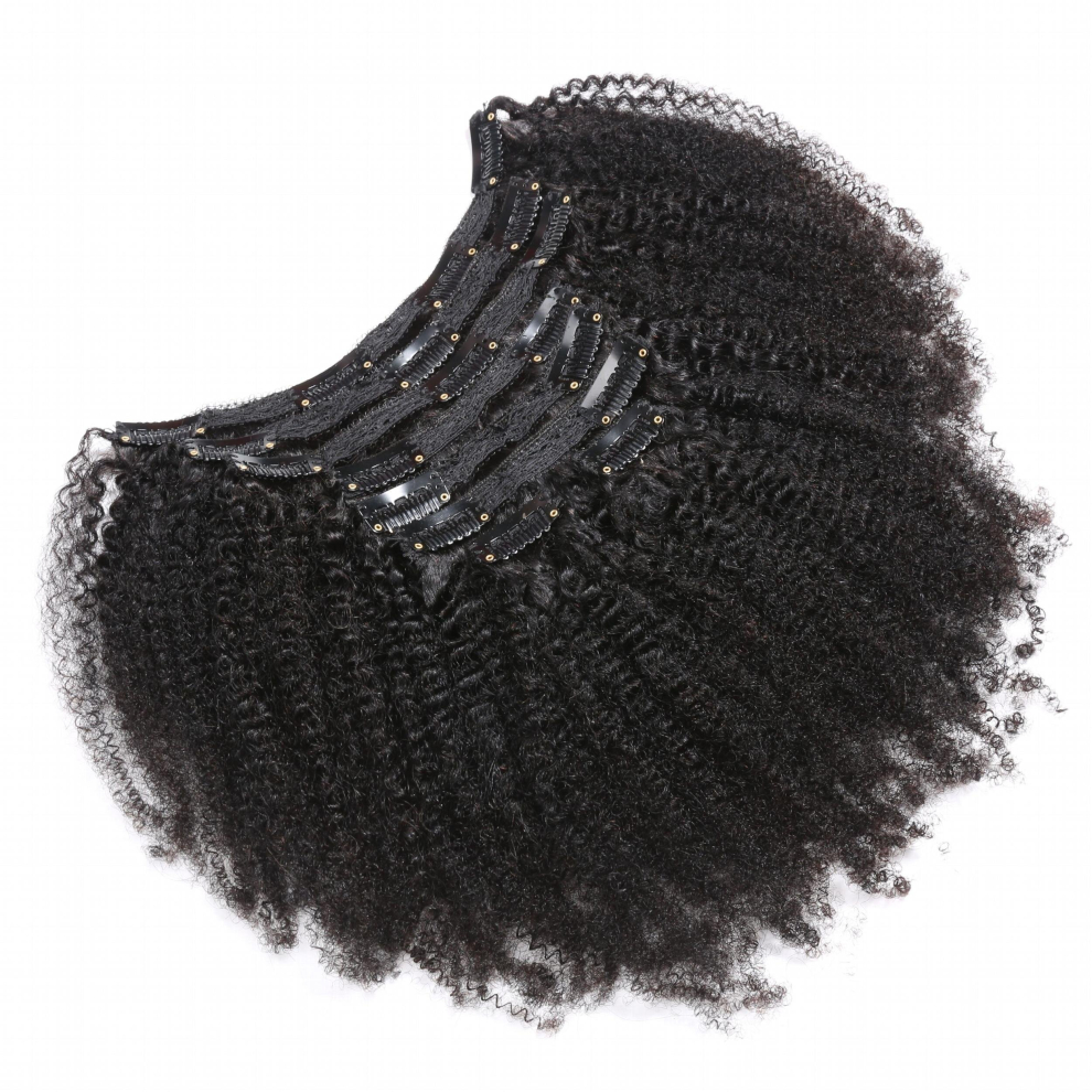 Unisex Black 8 Pcs 9A Brazilian Human Hair 4B 4C Afro Kinky Curly Clip In Hair Extension For Women Afro Coily Hair Clip In Hair Extension For Women 8 Pcs 120G Set