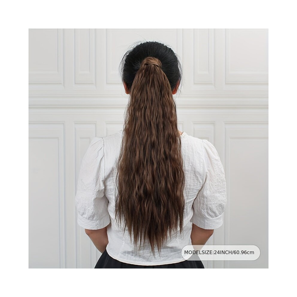 Ponytail With Hair Tie Wrapped Around Long Curly Ponytail Extensions Synthetic Clip In Hair Extensions Natural Looking For Daily Use