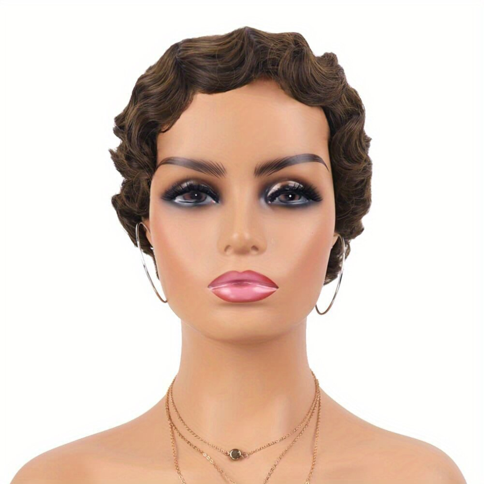 Unisex Multicoloured Short Finger Wave Wigs For Women Short Pixie Cut Curly Wigs Natural Looking Short Synthetic Fiber Hair Wigs 20 32 Cm