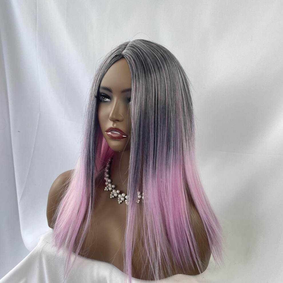 45 72 Cm Ombre Light Pink Hair Short Straight Wig Bob Wig Middle Part For Women Straight Synthetic Wig Heat Resistant Hair Halloween Cosplay Wigs