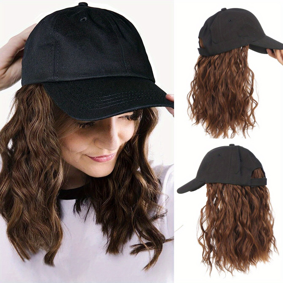 Hat Wig Long Curly Wig Synthetic Wig Beginners Friendly Heat Resistant Natural Looking For Daily Use