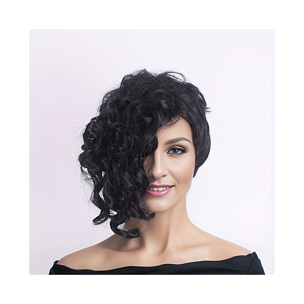 Unisex Multicoloured Short Curly Wig With Bangs Synthetic Wig Beginners Friendly Heat Resistant Costume Wig