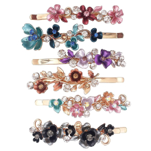 6 Colorful Vintage Decorative Flower Design Metal Gold Tone Hair Pins Slides Acc