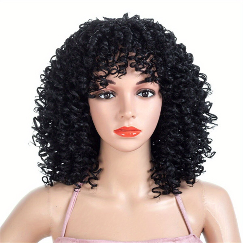 35 56 Cm Short Curly Fluffy Hair Wigs With Bangs Explosive Head Small ...