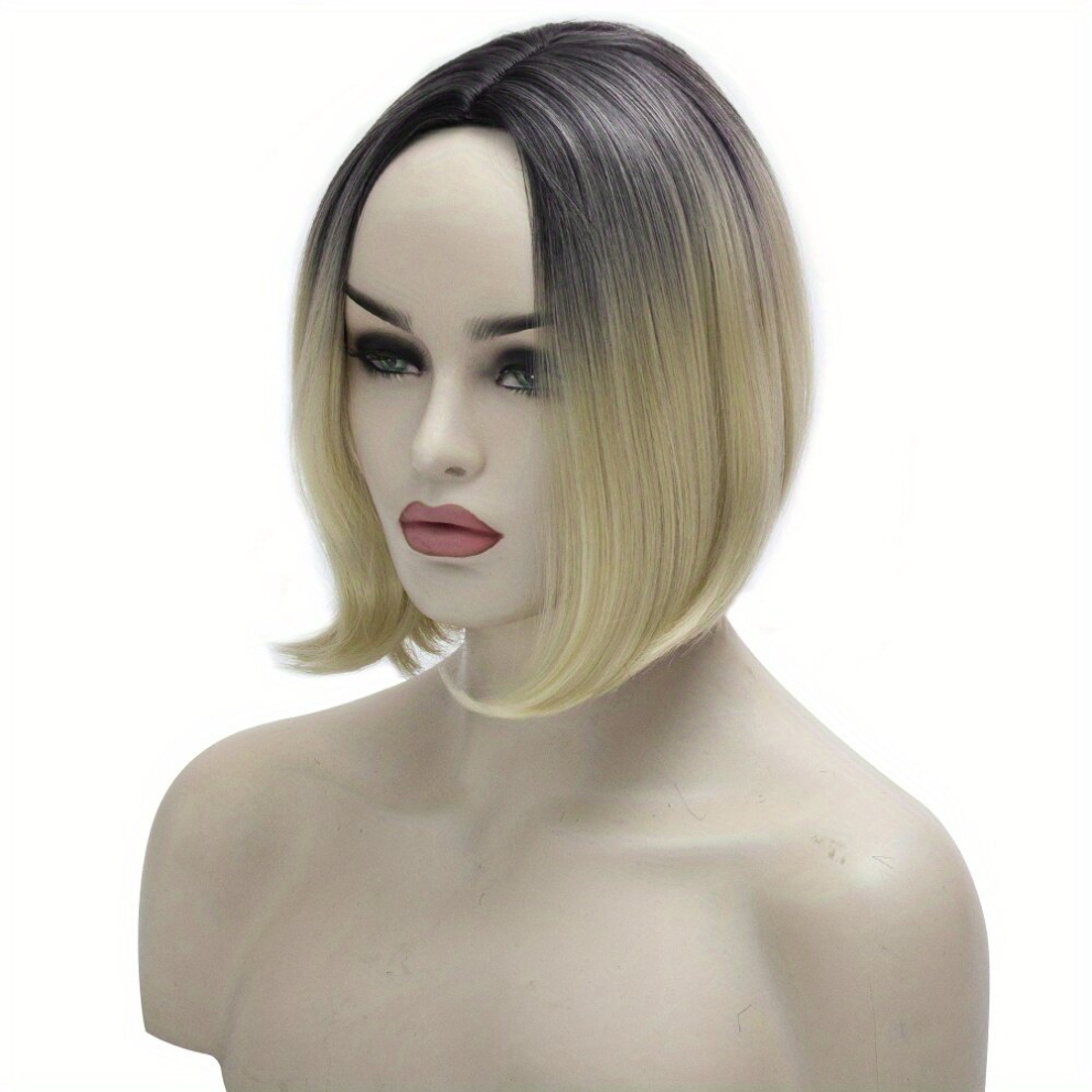 Unisex Multicoloured Short Bob Ombre Blonde Synthetic Wigs Female Heat Resistant Fiber Pixie Cut Short Wig Cosplay Machine