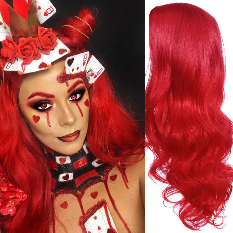 Unisex Red Long Curly Wig Synthetic Halloween Daily Party For Cosplay