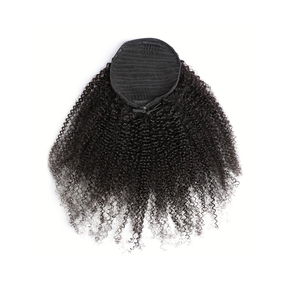 Unisex Black Kinky Curly Ponytail Human Hair Extensions With Clip In Drawstring Ponytail For Women