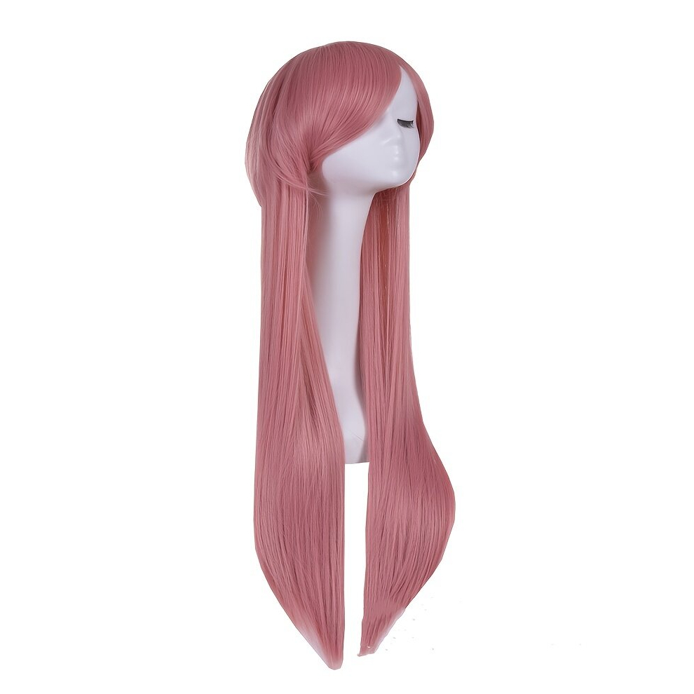 Unisex Pink Costume Wigs Rainbow Long Straight Synthetic Wig With Bangs Beginners Friendly Heat Resistant For Halloween Cosplay Party