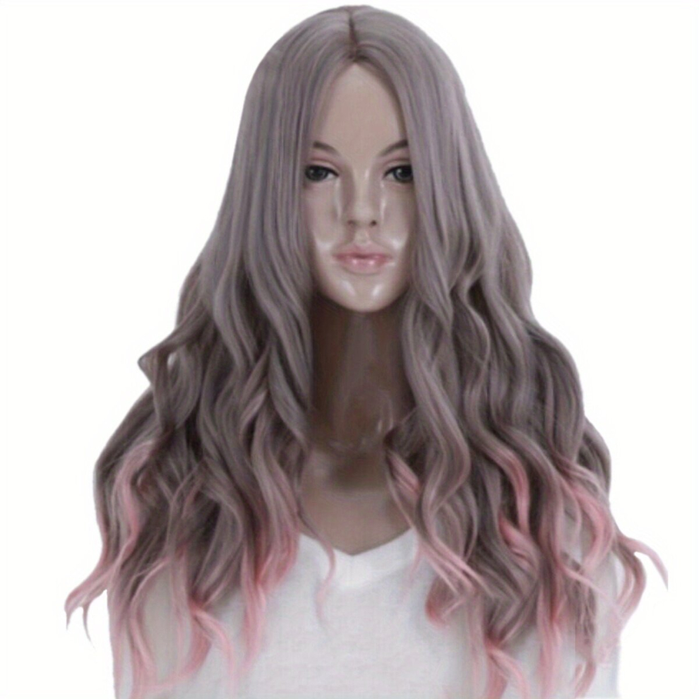 Ombre Long Curly Wig Colorful Wavy Wig With Dark Roots Long Curly Syntheitc Wig Fluffy For Halloween Cosplay Party 50 8 Cm