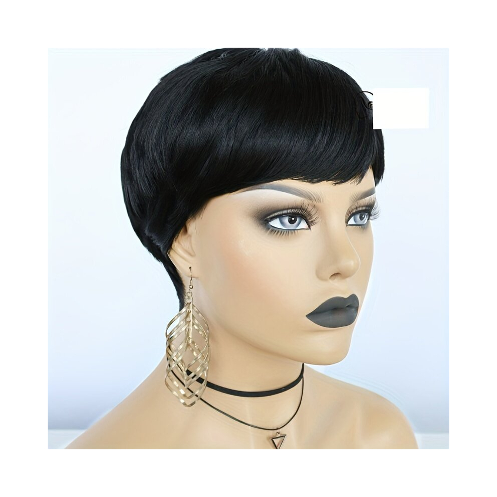 Unisex Black Highlight Short Curly Pixie Cut Wig With Bangs Synthetic Wig Beginners Friendly Heat Resistant