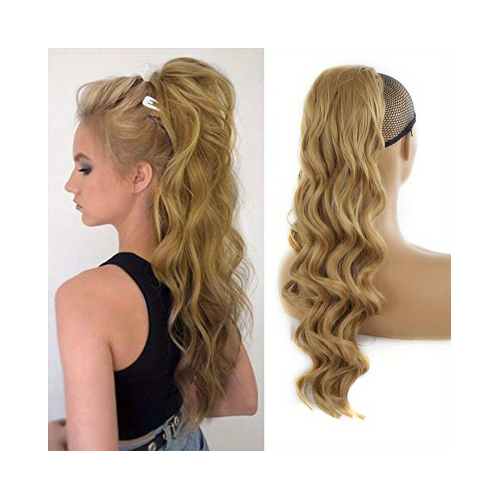 Long Wavy Ponytail Hairpiece Drawstring Clip In Hair Extensions for Women Brown and Blonde Waves Effortlessly Add Volume and Style to Your Hair