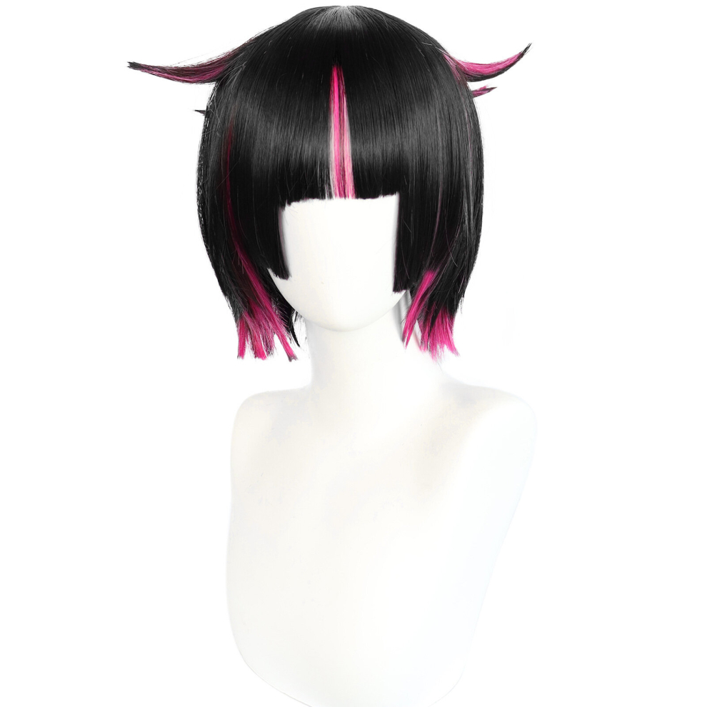 Unisex Multicoloured Mix Pink Synthetic Cosplay Wig For Halloween & 1Pc Wig Cap Short Hime Cut Bob Synthetic Wigs